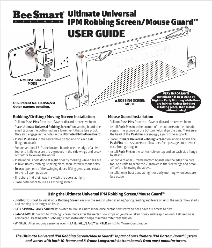 BeeSmart Ultimate Robbing Screen / Mouse Guard Die Biene Honey Farm