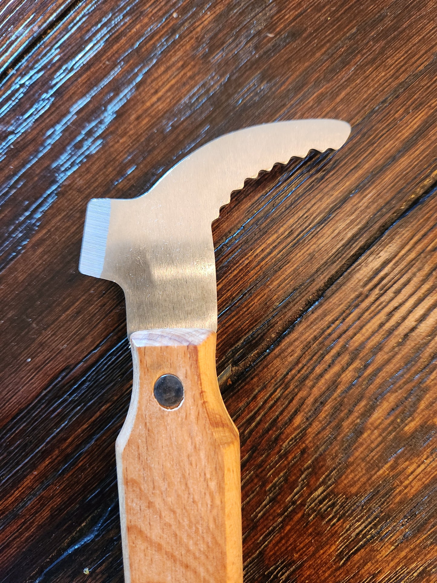 J Hook Hive Tool with wooden handle